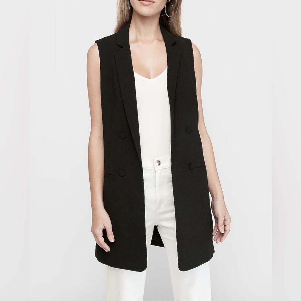 Women’s Express Faux Double Breasted Vest in Pitch Black - Size XS
